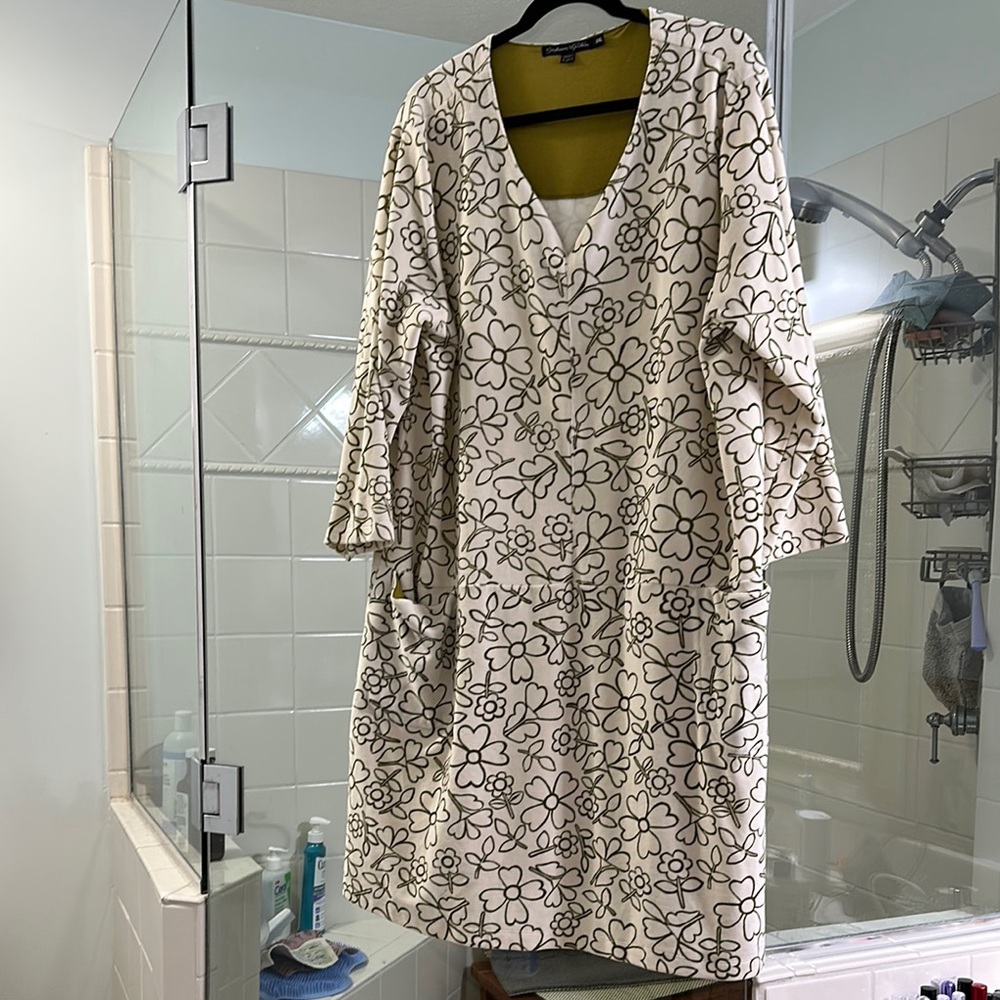 Gudrun Sjödén Gentle Olive and Cream Cotton Velour Tunic XXL